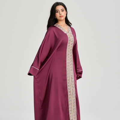 LM122 Gold Lace Kaftan Abaya with Inner Belt | Khaleeji Modest Maxi Dress