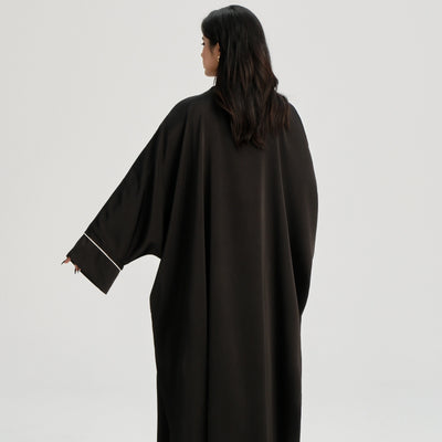 LM122 Gold Lace Kaftan Abaya with Inner Belt | Khaleeji Modest Maxi Dress