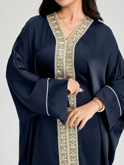 LM122 Gold Lace Kaftan Abaya with Inner Belt | Khaleeji Modest Maxi Dress