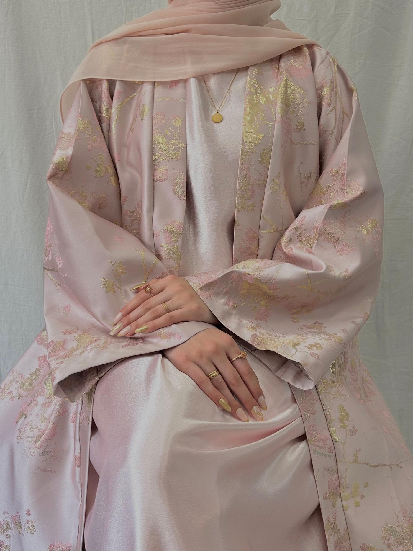 LM178 Sakura Pink Kimono Abaya Dress – Embroidered Modest Wear for Eid & Weddings - CB078-SAKURA PINK-S LumosModesty