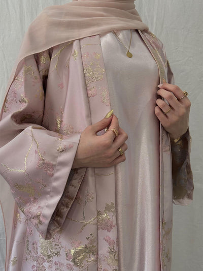 LM178 Sakura Pink Kimono Abaya Dress – Embroidered Modest Wear for Eid & Weddings - CB078-SAKURA PINK-S LumosModesty