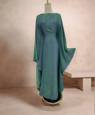 LM079 Eid & Iftar Shiny Kaftan Abaya with Butterfly Accents & Inner Belt | Plus Size Batwing Dress