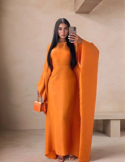 LM079 Eid & Iftar Shiny Kaftan Abaya with Butterfly Accents & Inner Belt | Plus Size Batwing Dress