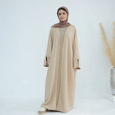 LM074 Warm Knitted Open Abaya Cardigan | Modest Winter Layering Piece with Open Front Design