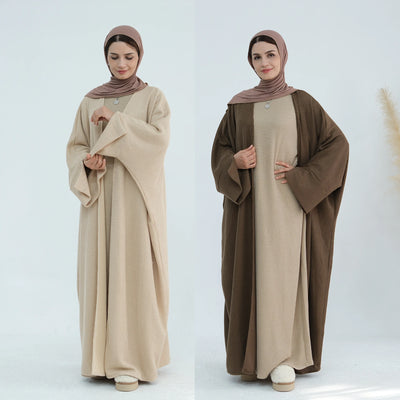 LM074 Warm Knitted Open Abaya Cardigan | Modest Winter Layering Piece with Open Front Design