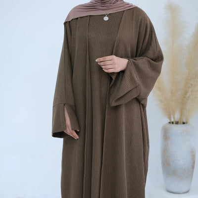 LM074 Warm Knitted Open Abaya Cardigan | Modest Winter Layering Piece with Open Front Design