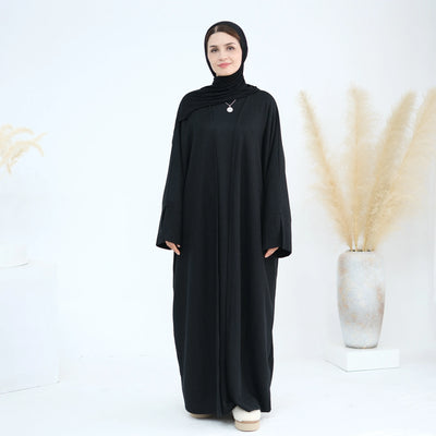 LM074 Warm Knitted Open Abaya Cardigan | Modest Winter Layering Piece with Open Front Design