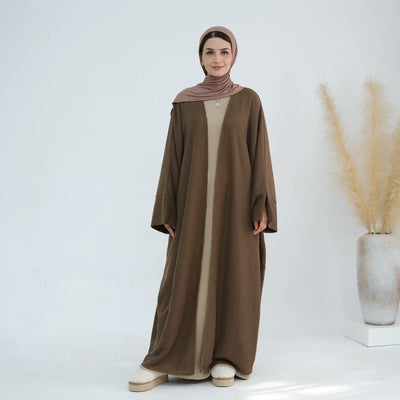 LM074 Warm Knitted Open Abaya Cardigan | Modest Winter Layering Piece with Open Front Design