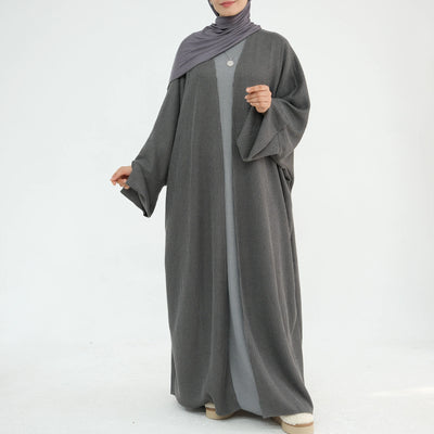LM074 Warm Knitted Open Abaya Cardigan | Modest Winter Layering Piece with Open Front Design