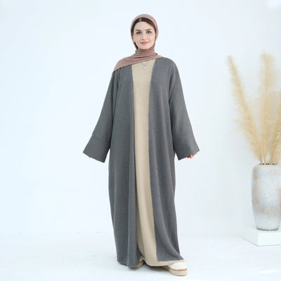 LM074 Warm Knitted Open Abaya Cardigan | Modest Winter Layering Piece with Open Front Design
