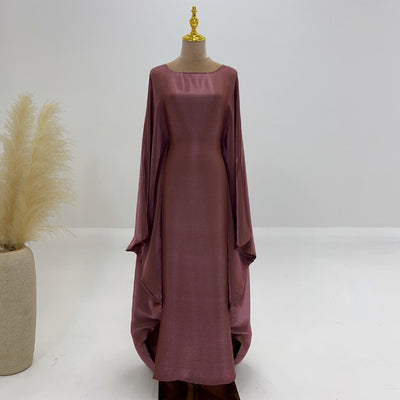 LM079 Eid & Iftar Shiny Kaftan Abaya with Butterfly Accents & Inner Belt | Plus Size Batwing Dress