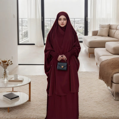 LM011 Luxury Multi-Color Two-Piece Jilbab Set | Elegant Islamic Dress for Women