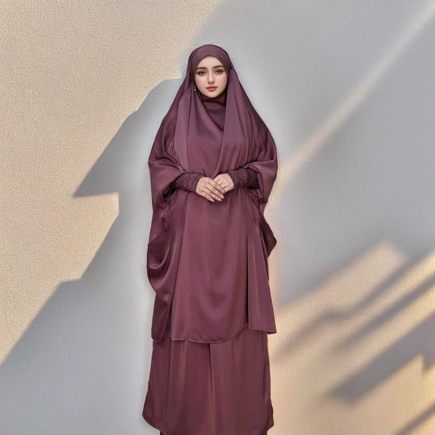LM011 Luxury Multi-Color Two-Piece Jilbab Set | Elegant Islamic Dress for Women