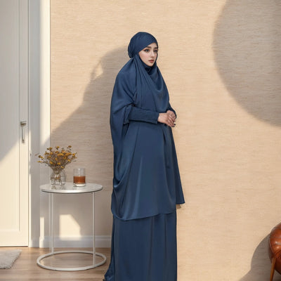 LM011 Luxury Multi-Color Two-Piece Jilbab Set | Elegant Islamic Dress for Women