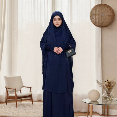 LM011 Luxury Multi-Color Two-Piece Jilbab Set | Elegant Islamic Dress for Women