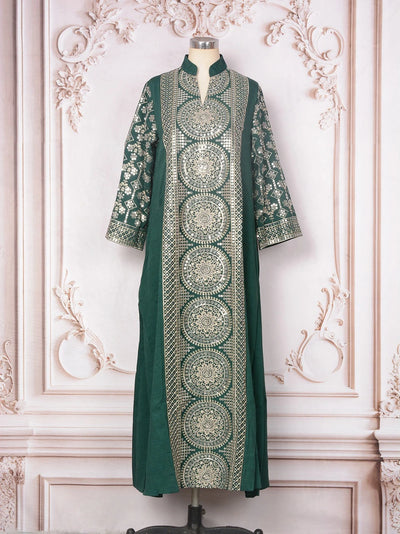 ML187 Embroidered Sequin Abaya Dress – Elegant V-Neck Modest Long Robe
