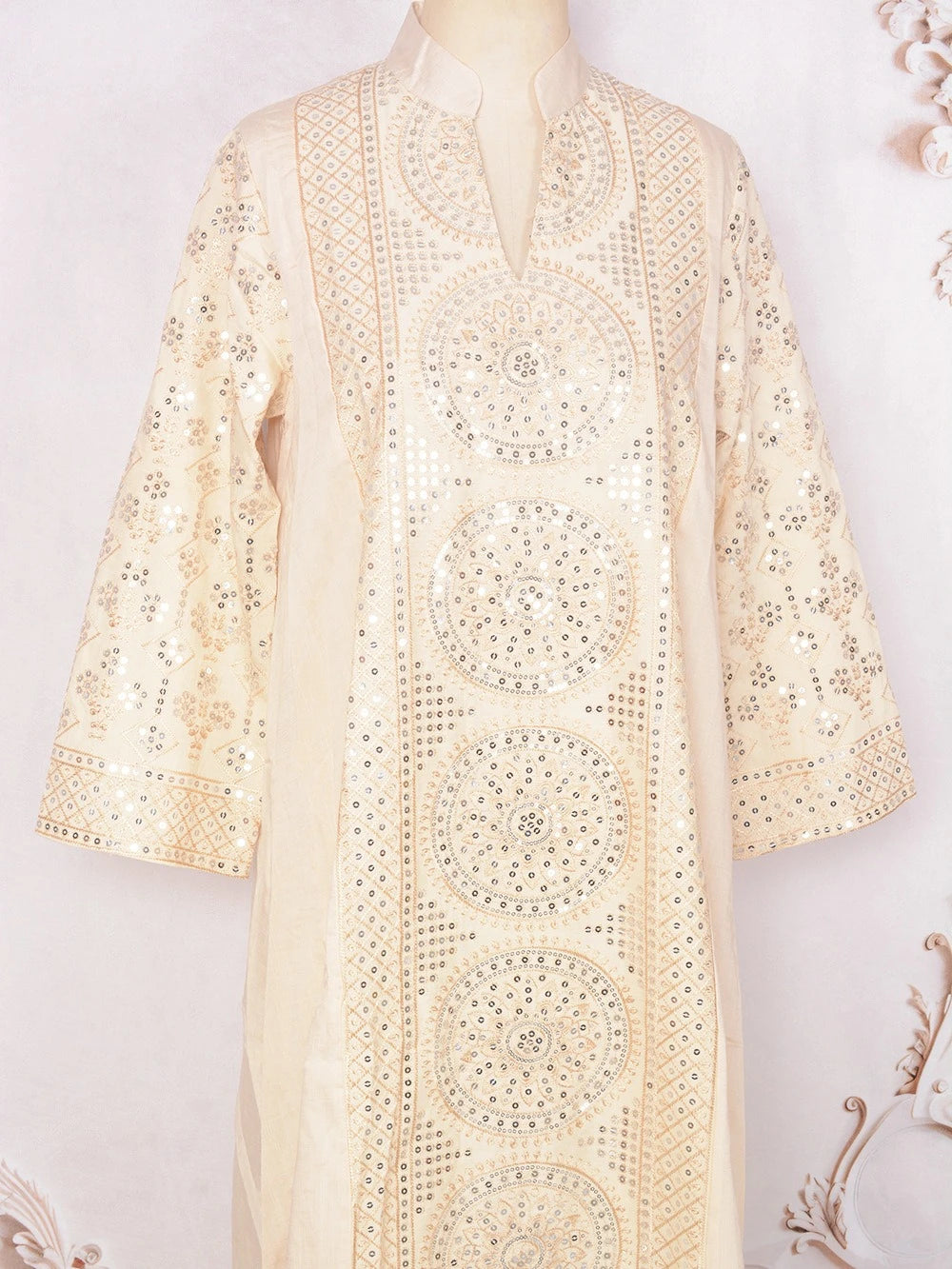ML187 Embroidered Sequin Abaya Dress – Elegant V-Neck Modest Long Robe
