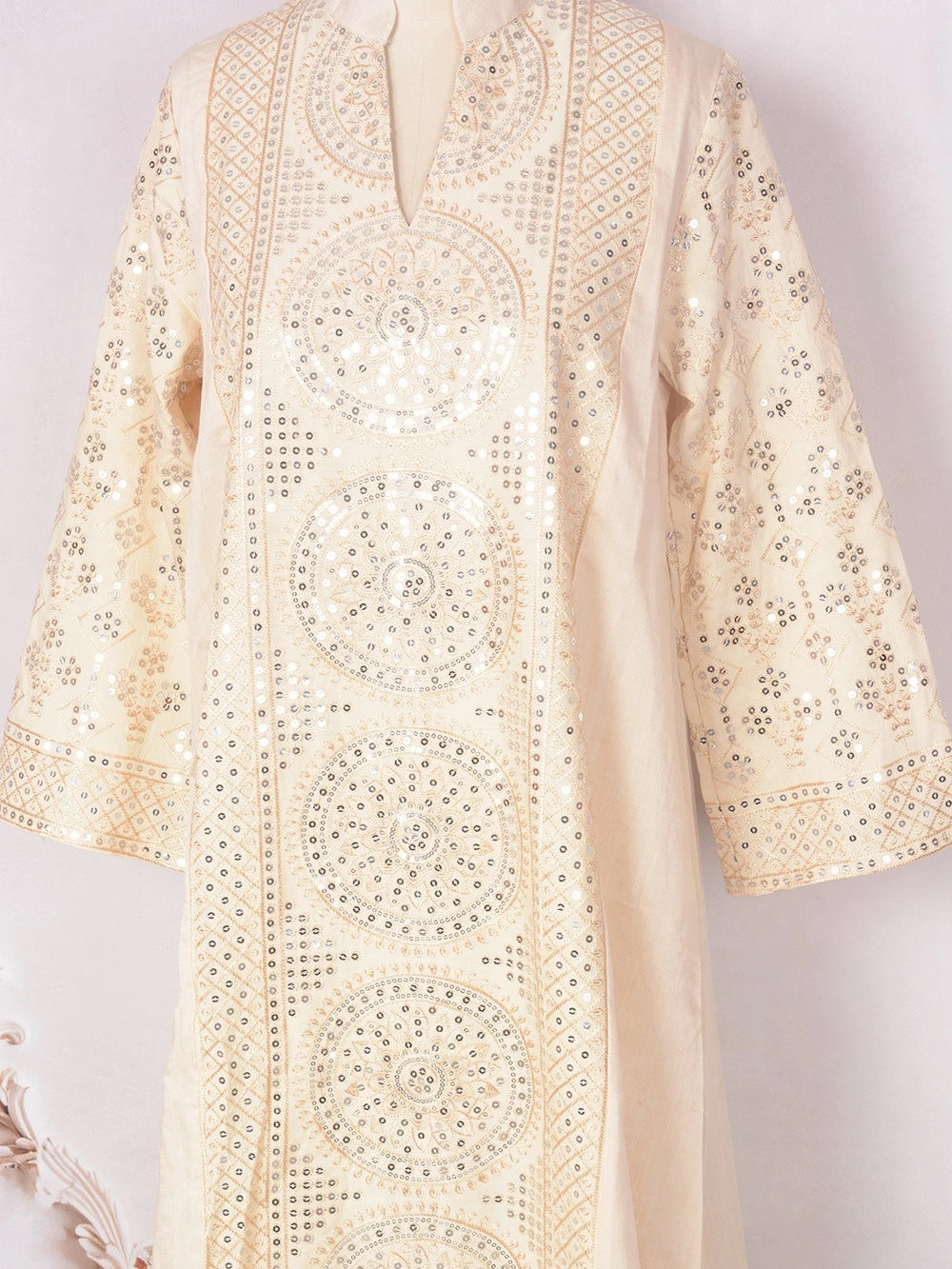 ML187 Embroidered Sequin Abaya Dress – Elegant V-Neck Modest Long Robe