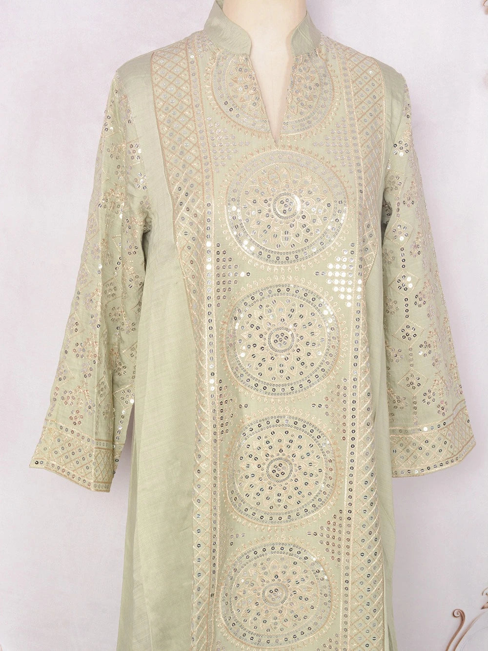 ML187 Embroidered Sequin Abaya Dress – Elegant V-Neck Modest Long Robe