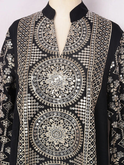 ML187 Embroidered Sequin Abaya Dress – Elegant V-Neck Modest Long Robe