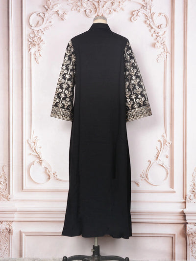 ML187 Embroidered Sequin Abaya Dress – Elegant V-Neck Modest Long Robe