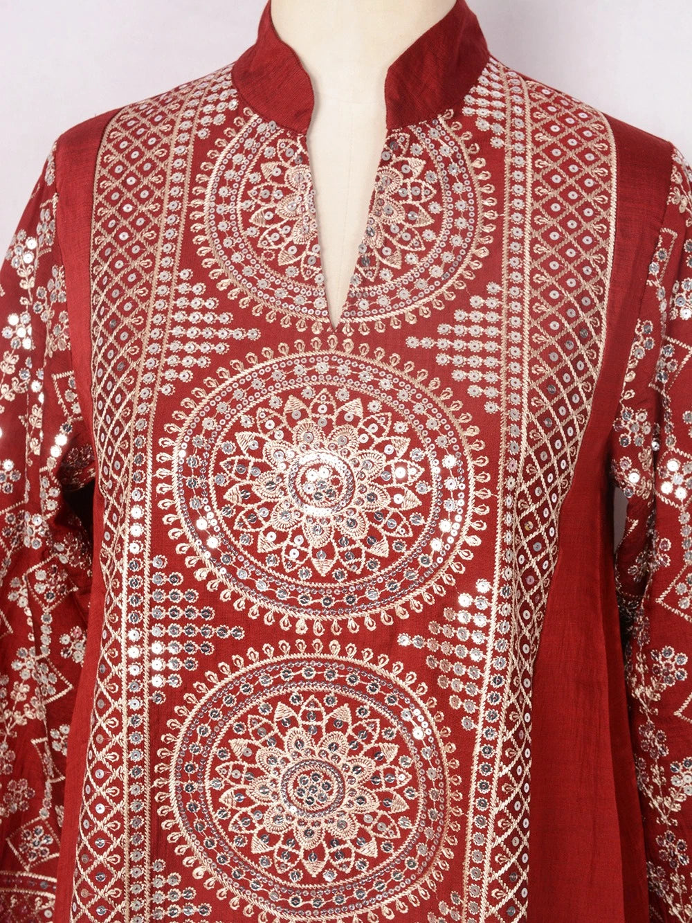 ML187 Embroidered Sequin Abaya Dress – Elegant V-Neck Modest Long Robe