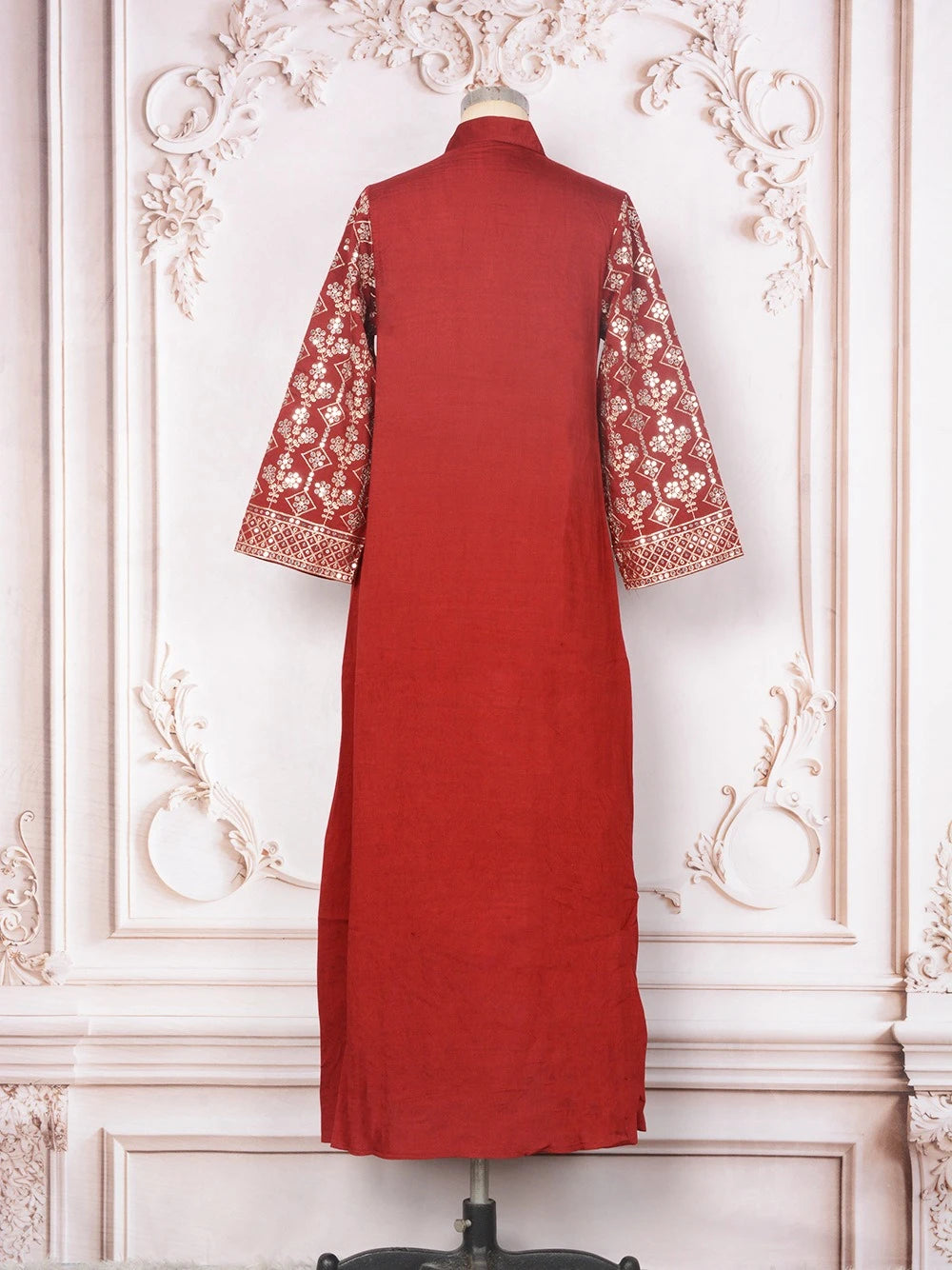 ML187 Embroidered Sequin Abaya Dress – Elegant V-Neck Modest Long Robe