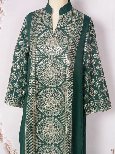 ML187 Embroidered Sequin Abaya Dress – Elegant V-Neck Modest Long Robe