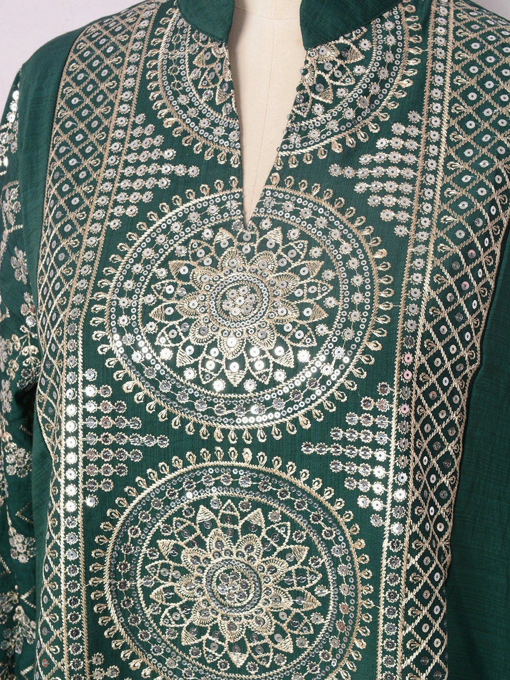 ML187 Embroidered Sequin Abaya Dress – Elegant V-Neck Modest Long Robe
