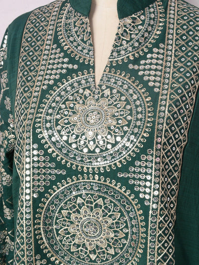 ML187 Embroidered Sequin Abaya Dress – Elegant V-Neck Modest Long Robe