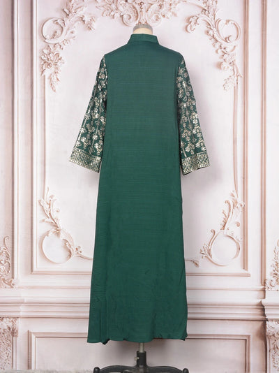 ML187 Embroidered Sequin Abaya Dress – Elegant V-Neck Modest Long Robe
