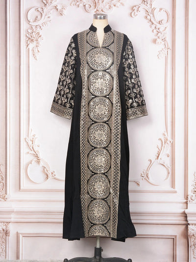 ML187 Embroidered Sequin Abaya Dress – Elegant V-Neck Modest Long Robe