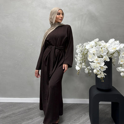 LM064 Summer 2025 Tie-Waist Abaya Dress Crepe Jazz One-Piece Modest Essential Lightweight Daily Hijab Outfit