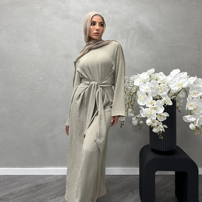 LM064 Summer 2025 Tie-Waist Abaya Dress Crepe Jazz One-Piece Modest Essential Lightweight Daily Hijab Outfit