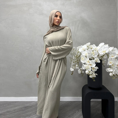 LM064 Summer 2025 Tie-Waist Abaya Dress Crepe Jazz One-Piece Modest Essential Lightweight Daily Hijab Outfit