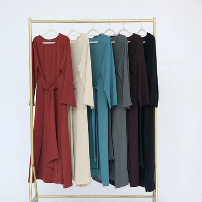 LM064 Summer 2025 Tie-Waist Abaya Dress Crepe Jazz One-Piece Modest Essential Lightweight Daily Hijab Outfit