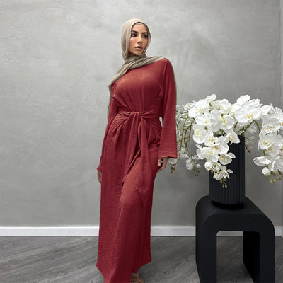 LM064 Summer 2025 Tie-Waist Abaya Dress Crepe Jazz One-Piece Modest Essential Lightweight Daily Hijab Outfit