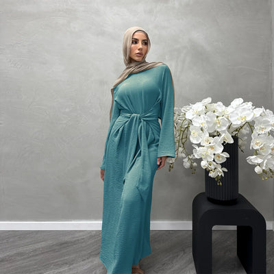 LM064 Summer 2025 Tie-Waist Abaya Dress Crepe Jazz One-Piece Modest Essential Lightweight Daily Hijab Outfit