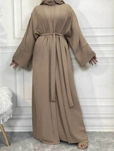 LM048 Summer 4-Piece Crepe Jazz Abaya Set  Hijab, Slip, Belt  Dress