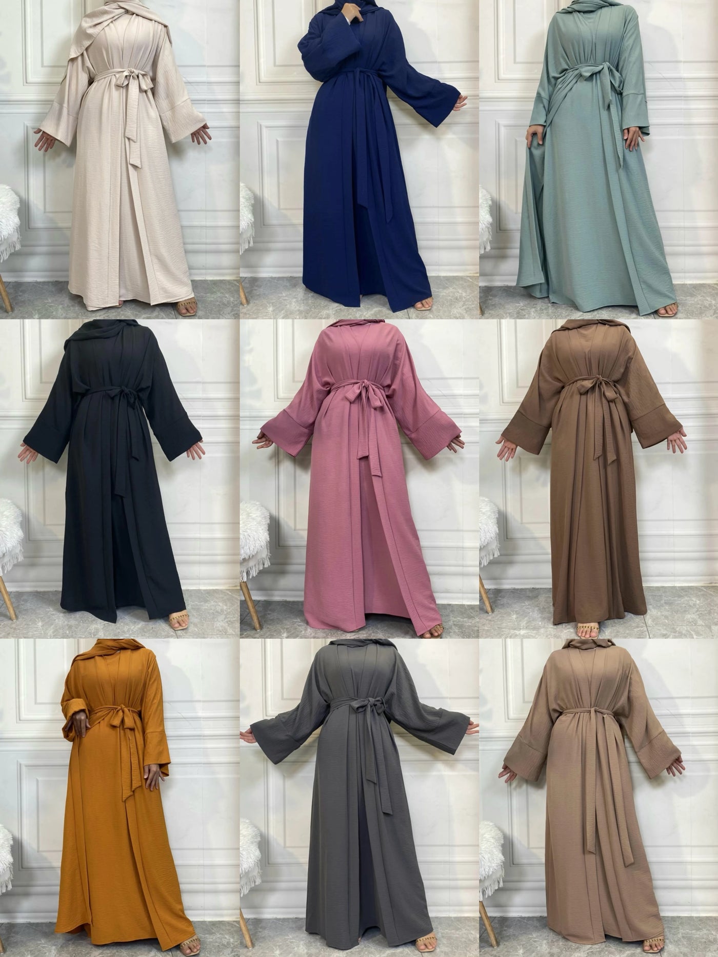LM048 Summer 4-Piece Crepe Jazz Abaya Set  Hijab, Slip, Belt  Dress