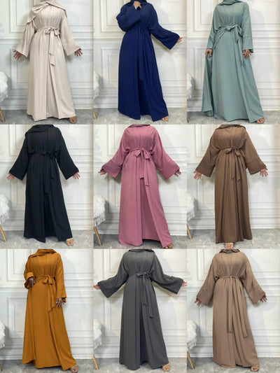 LM048 Summer 4-Piece Crepe Jazz Abaya Set  Hijab, Slip, Belt  Dress
