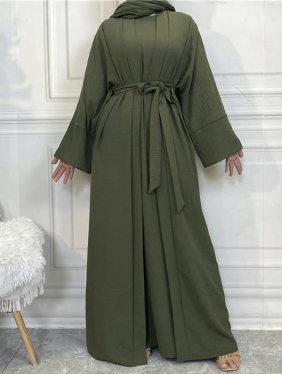 LM048 Summer 4-Piece Crepe Jazz Abaya Set  Hijab, Slip, Belt  Dress