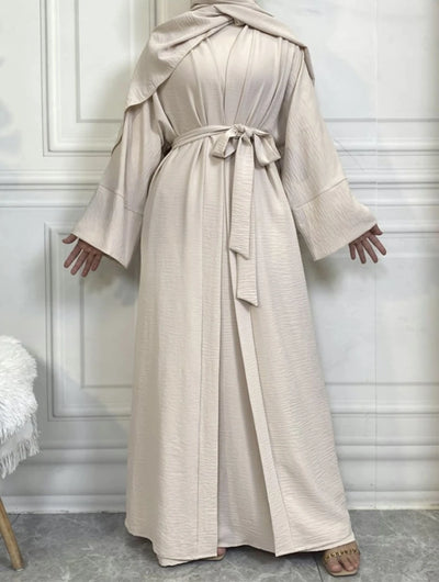 LM048 Summer 4-Piece Crepe Jazz Abaya Set  Hijab, Slip, Belt  Dress