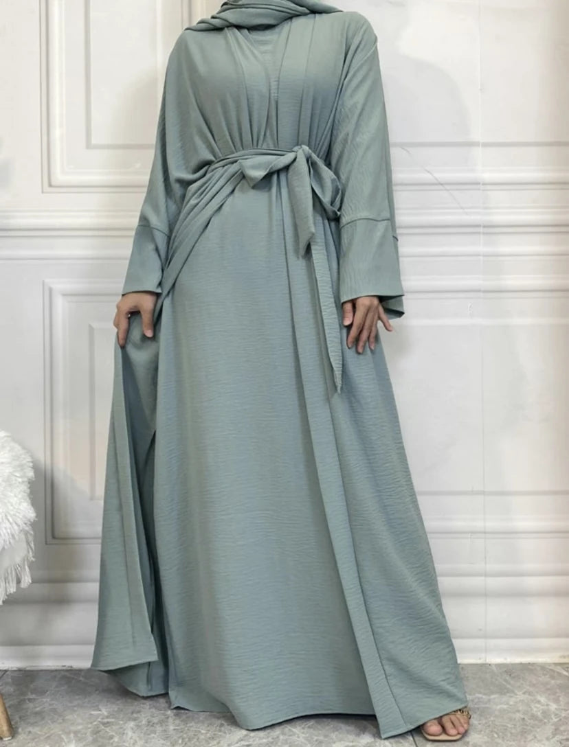 LM048 Summer 4-Piece Crepe Jazz Abaya Set  Hijab, Slip, Belt  Dress