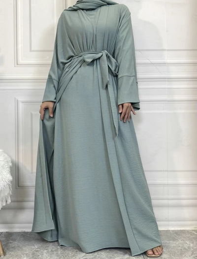 LM048 Summer 4-Piece Crepe Jazz Abaya Set  Hijab, Slip, Belt  Dress