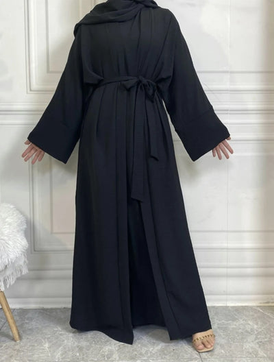 LM048 Summer 4-Piece Crepe Jazz Abaya Set  Hijab, Slip, Belt  Dress