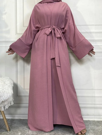 LM048 Summer 4-Piece Crepe Jazz Abaya Set  Hijab, Slip, Belt  Dress