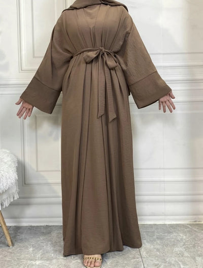 LM048 Summer 4-Piece Crepe Jazz Abaya Set  Hijab, Slip, Belt  Dress