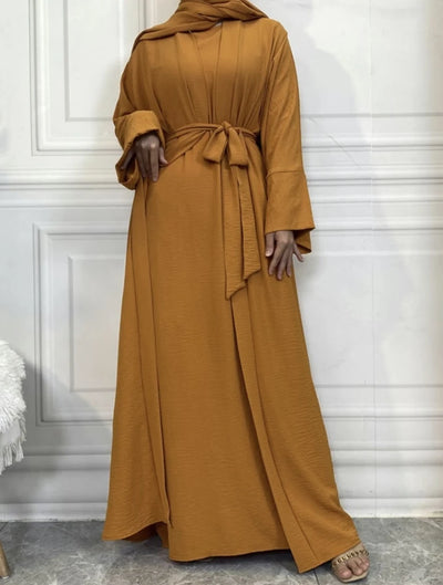 LM048 Summer 4-Piece Crepe Jazz Abaya Set  Hijab, Slip, Belt  Dress