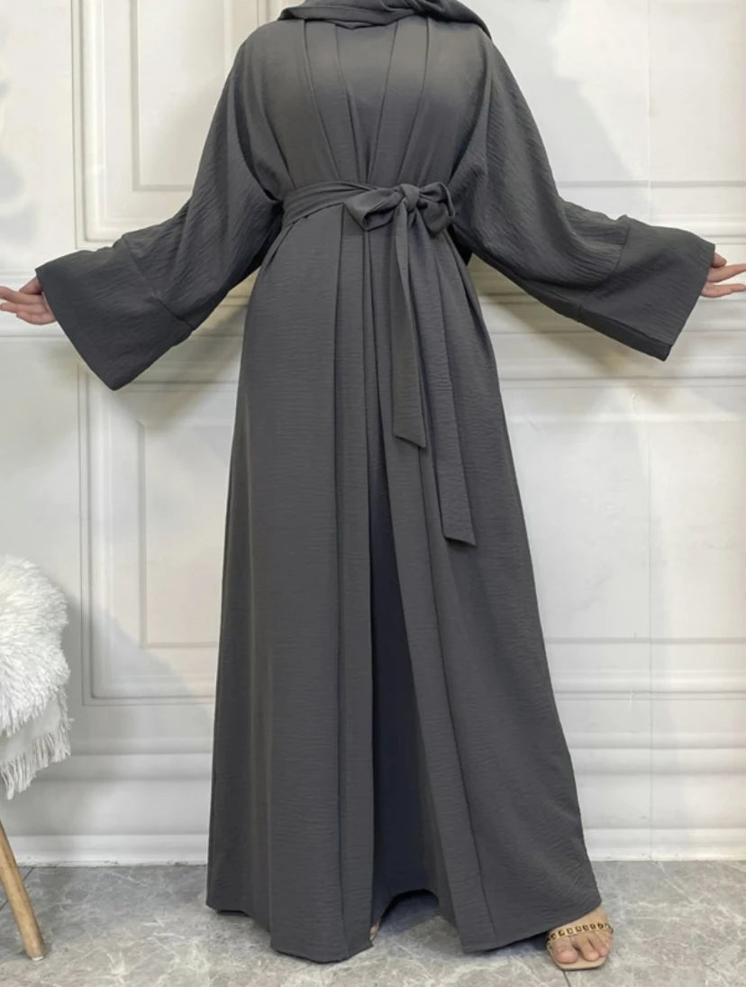LM048 Summer 4-Piece Crepe Jazz Abaya Set  Hijab, Slip, Belt  Dress